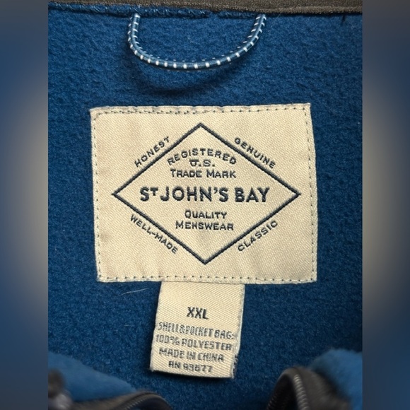 St John’s Bay Men's XXL Blue Full Zip Jacket Fleece Long Sleeve Pockets Mock - Picture 4 of 5
